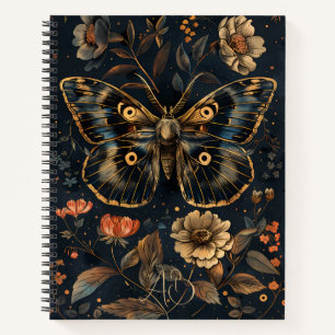 Create Your Own Blue Gold Moth Coral Floral Notebook