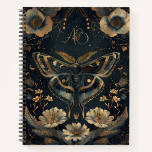 Create Your Own Blue Gold Moth Garden Floral Notebook