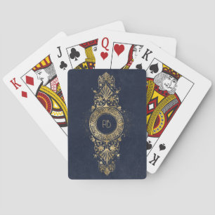 Create Your Own Blue & Gold Ornate Hearts Playing Cards