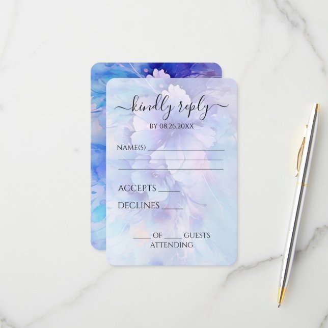 Create Your Own Blue Indigo Watercolor Flowers RSVP Card (Front/Back In Situ)