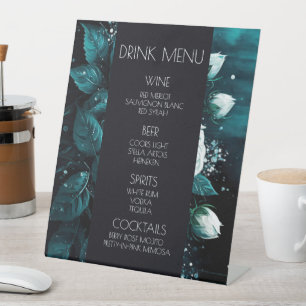 Create Your Own Blue Leaves White Roses Drink Menu Pedestal Sign