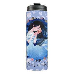 Create Your Own Blue Mermaid Sea Shells & Pearls Thermal Tumbler