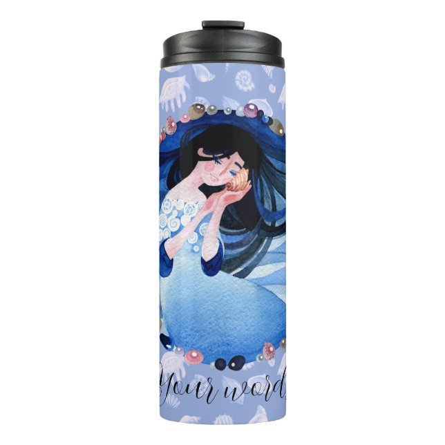 Create Your Own Blue Mermaid Sea Shells & Pearls Thermal Tumbler (Front)