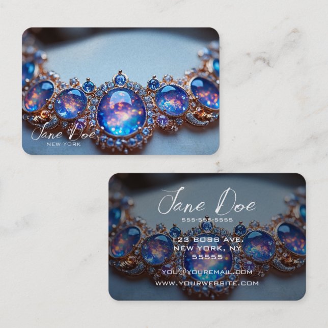 Create Your Own Blue Opal Necklace Business Card (Front/Back)
