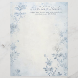 Create Your Own Blue Shabby Chic Floral Custom Letterhead