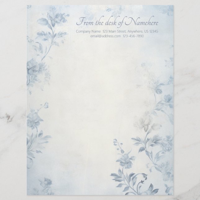 Create Your Own Blue Shabby Chic Floral Custom Letterhead (Front)