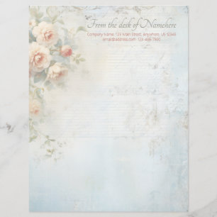 Create Your Own Blue Shabby Chic Peach Roses Custom Letterhead