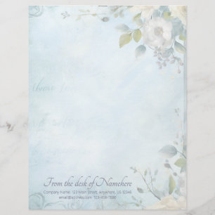 Create Your Own Blue Shabby Chic White Blossoms Custom Letterhead