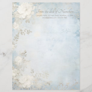 Create Your Own Blue Shabby Chic White Flowers Custom Letterhead