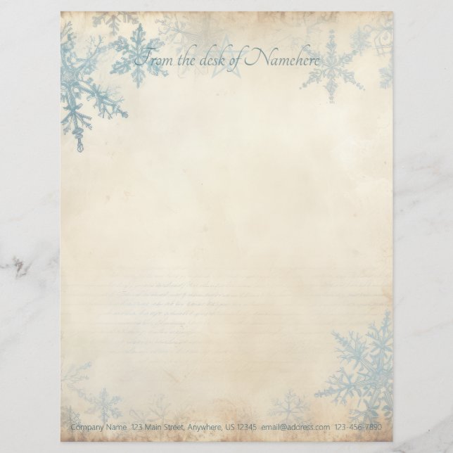 Create Your Own Blue Snowflakes Yule Parchment Custom Letterhead (Front)