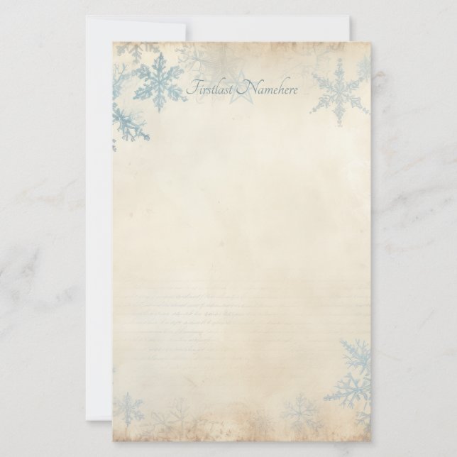Create Your Own Blue Snowflakes Yule Parchment Stationery (Front)