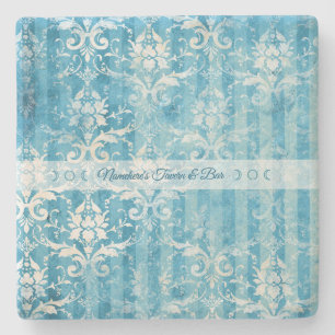 Create Your Own Blue Teal Damask Stripes Stone Coaster