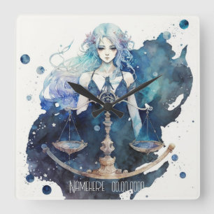 Create Your Own Blue & Teal Libra Zodiac Square Wall Clock