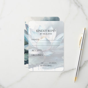 Create Your Own Blue Vintage Watercolor Lotus RSVP Card