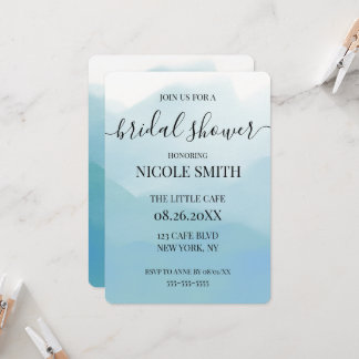 Create Your Own Blue Watercolor Bridal Shower Invitation