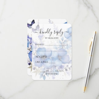 Create Your Own Blue Watercolor Butterfly Flowers RSVP Card