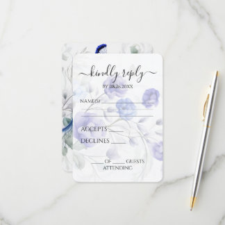 Create Your Own Blue Watercolor Peacock & Flowers RSVP Card