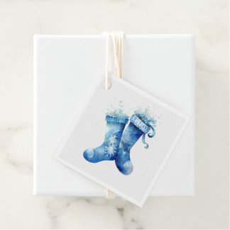 Create Your Own Blue Watercolor Xmas Stockings Favour Tags