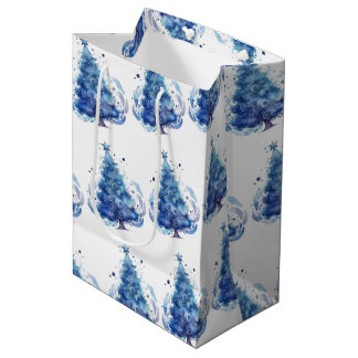 Create Your Own Blue Watercolor Xmas Tree Medium Gift Bag