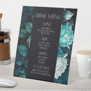 Create Your Own Blue White Roses Drink Menu Pedestal Sign