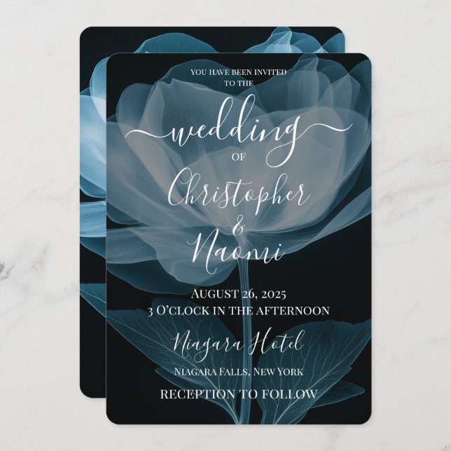 Create Your Own Blue X-Ray Flower Wedding Invitation (Front/Back)