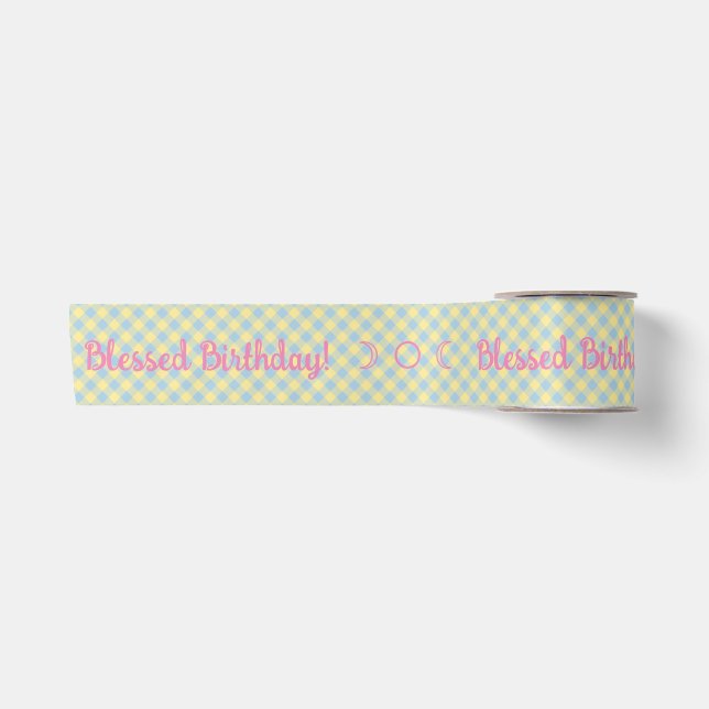 Create Your Own Blue & Yellow Gingham Satin Ribbon (Front)