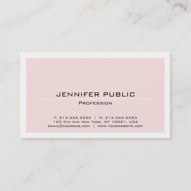 Create Your Own Blush Pink White Plain Trendy Business Card (Front)