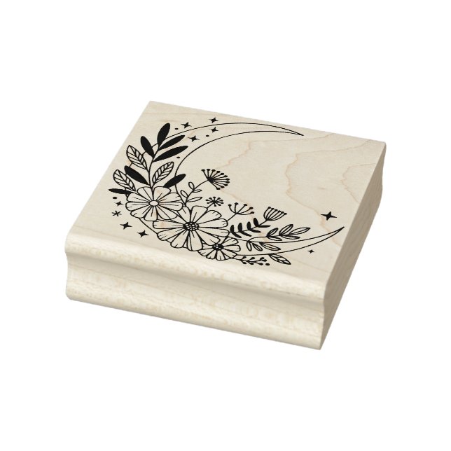 Create Your Own Boho Crescent Moon Floral Rubber Stamp (Stamp)