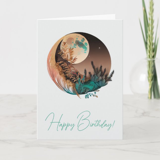 Create Your Own Boho Full Moon Sky Scape Holiday Card (Front)