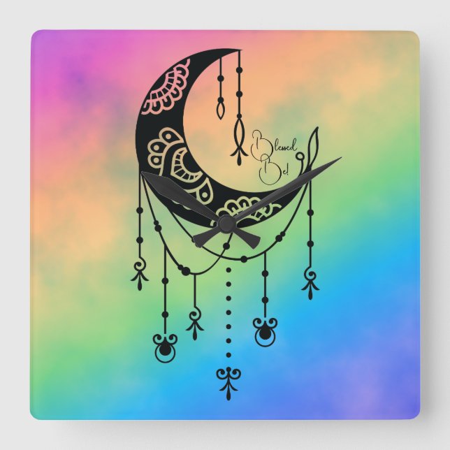 Create Your Own Boho Magical Moon Silhouette Square Wall Clock (Front)