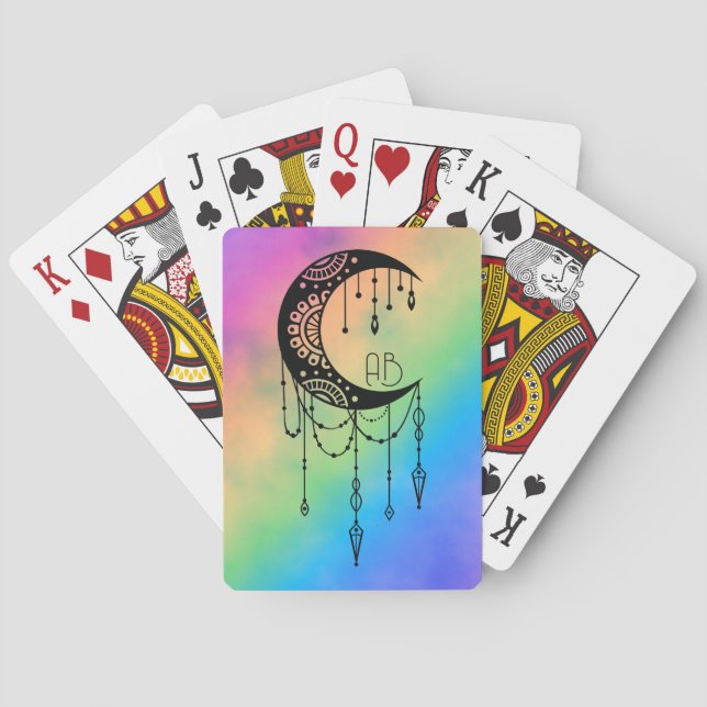 Create Your Own Boho Mandala Moon Silhouette Playing Cards (Back)