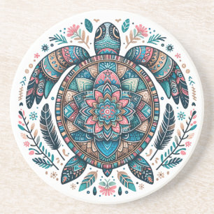Create Your Own Boho Totemic Sea Turtle Mandala Coaster
