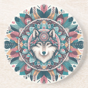 Create Your Own Boho Totemic Wolf Mandala Coaster