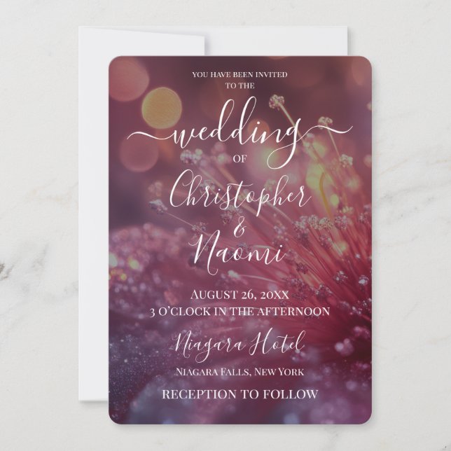 Create Your Own Bokeh Fantasy Pink Flower Invitation (Front)