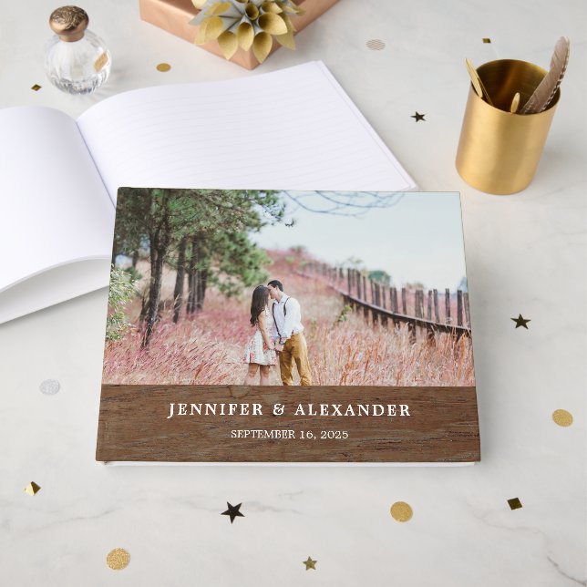 Create your own bride and groom photo wedding guest book (Front Open)