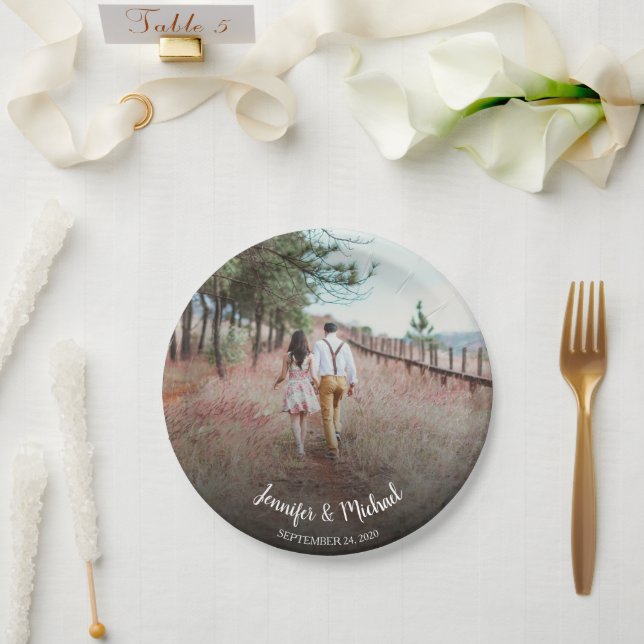 Create your own bride and groom photo wedding paper plate (Wedding)