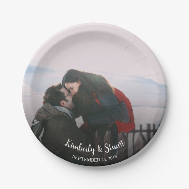 Create your own bride and groom photo wedding paper plate (Front)