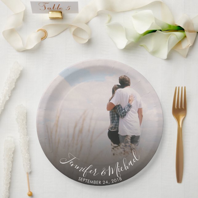 Create your own Bride and Groom wedding photo Paper Plate (Wedding)