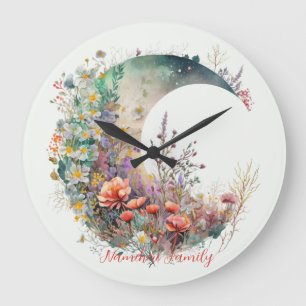 Create Your Own Bright Sunset Floral Crescent Moon Large Clock
