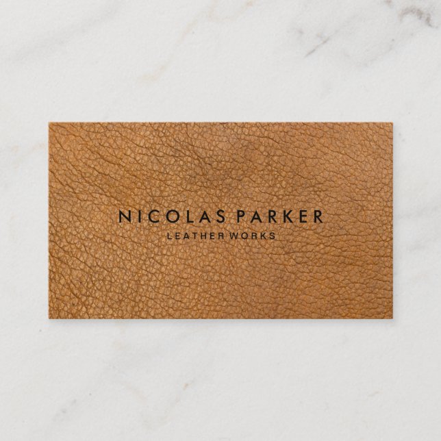 Create Your Own Brown Leather Business Card (Front)