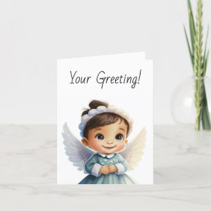 Create Your Own Brunette Snow Angel Blue Christmas Holiday Card