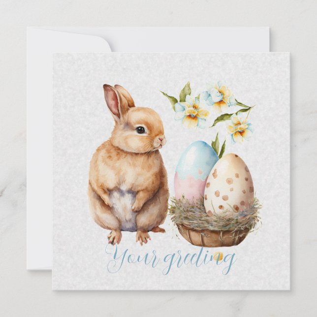 Create Your Own Bunny & Eggs with Wildflowers Holiday Card (Front)