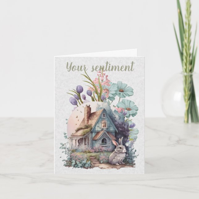 Create Your Own Bunny House & Wildflowers Card (Front)
