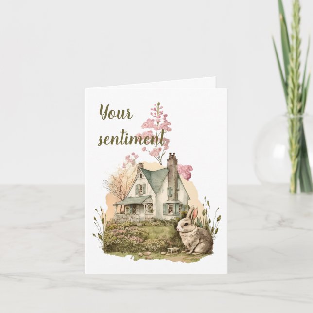 Create Your Own Bunny House & Wildflowers Card (Front)