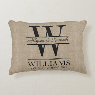 Create Your Own Burlap Logo Anniversary Monogram Decorative Cushion
