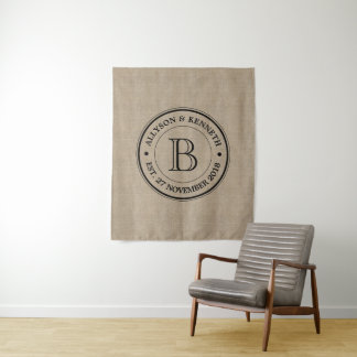 Create Your Own Burlap Logo Anniversary Monogram Tapestry