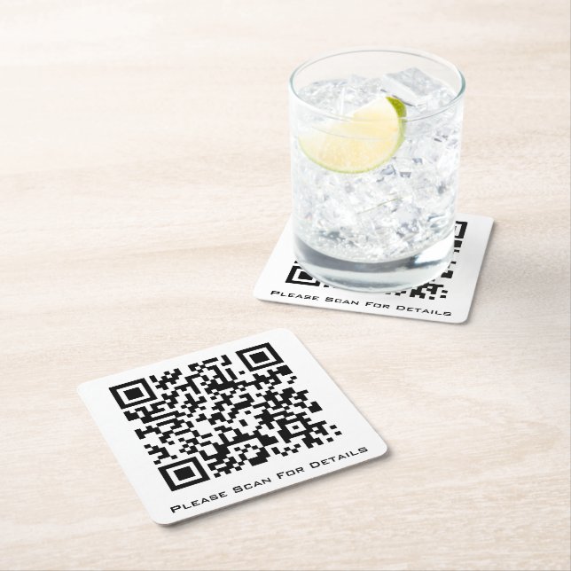 Create Your Own Business QR code Square Paper Coaster (Insitu)