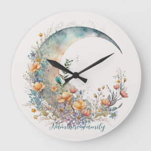 Create Your Own Buttercups Floral Crescent Moon Large Clock
