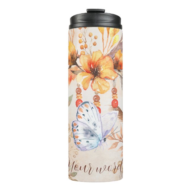 Create Your Own Butterfly & Flowers Thermal Tumbler (Front)