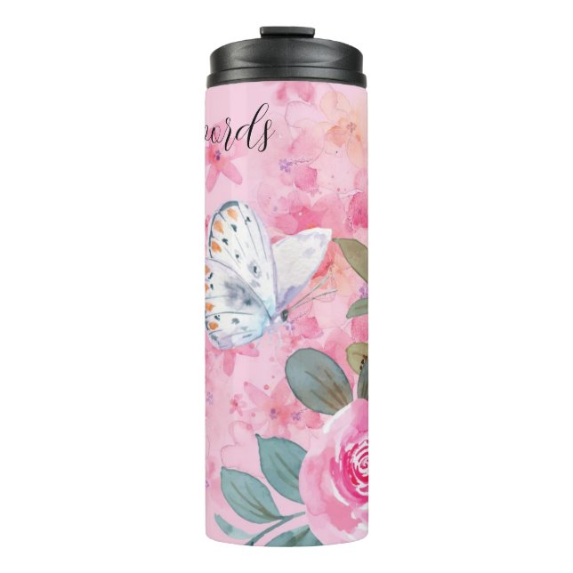 Create Your Own Butterfly & Pink Roses Thermal Tumbler (Front)